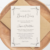 Elegant Black Script Simple Coquette Bow Wedding I Kaart