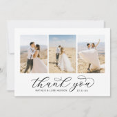 Elegant Black Script Specialized 3 Photo Wedding Bedankkaart (Voorkant)