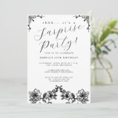 Elegant Black Script Surprise Party Kaart (Staand voorkant)