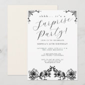 Elegant Black Script Surprise Party Kaart (Voorkant / Achterkant)