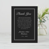 Elegant Black Script Sympathy Funeral Bedankkaart (Staand voorkant)