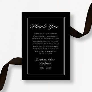 Elegant Black Script Sympathy Funeral Bedankkaart