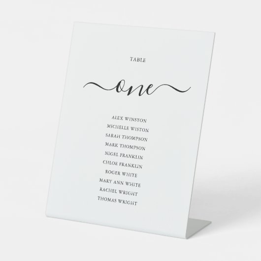 Elegant Black Script Table Number (Zitdiagram) Reclamebord Met Voetstuk (Voorkant)