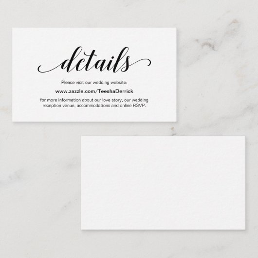 Elegant Black Script, Weddenschap Website - Gegeve Informatiekaartje (Voorkant / Achterkant)