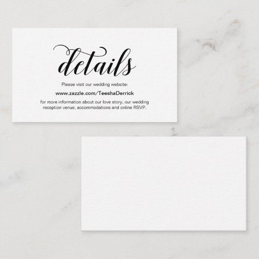 Elegant Black Script, Weddenschap Website - Gegeve Informatiekaartje (Voorkant / Achterkant)