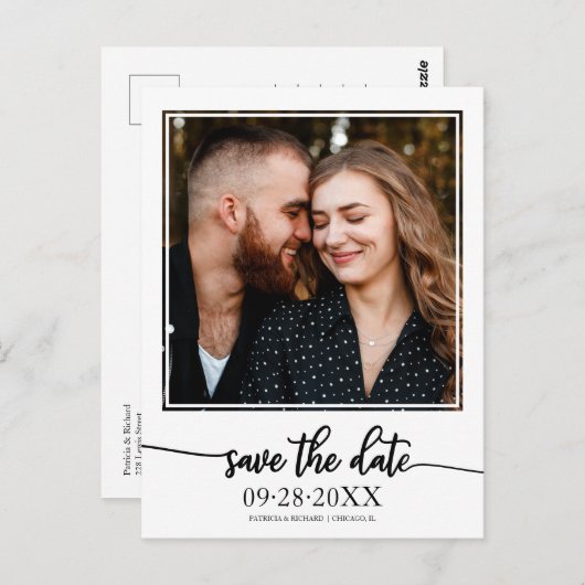 Elegant Black Script Wedding Save the Date Photo Briefkaart (Voorkant / Achterkant)