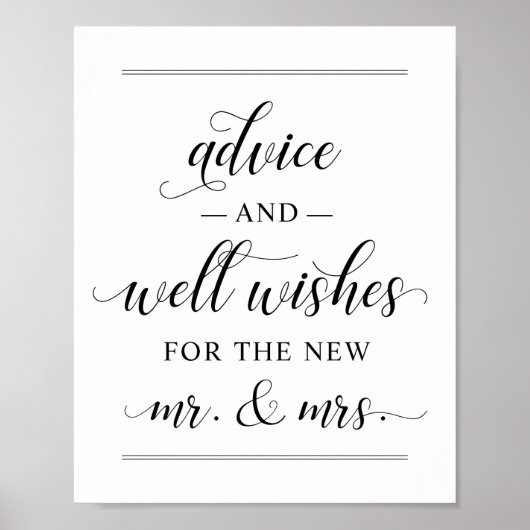 Elegant Black Script Wedding Well Wishes Poster (Voorkant)