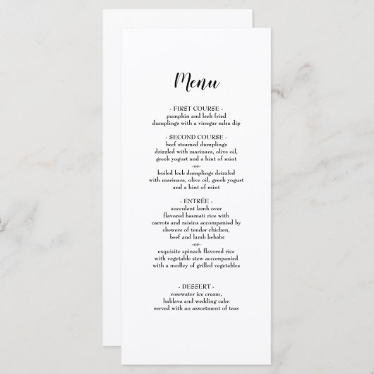 Elegant Black Script Weduwmenu Menu (Voorkant / Achterkant)