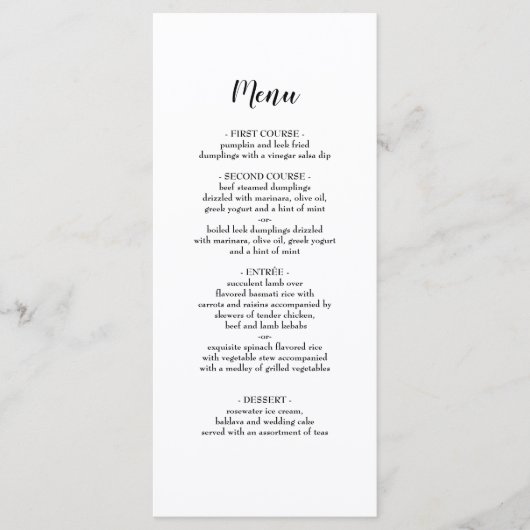 Elegant Black Script Weduwmenu Menu (Voorkant)