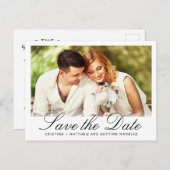 Elegant Black Script White Wedding Save the Date Aankondigingskaart (Voorkant / Achterkant)