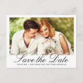 Elegant Black Script White Wedding Save the Date Aankondigingskaart (Voorkant)
