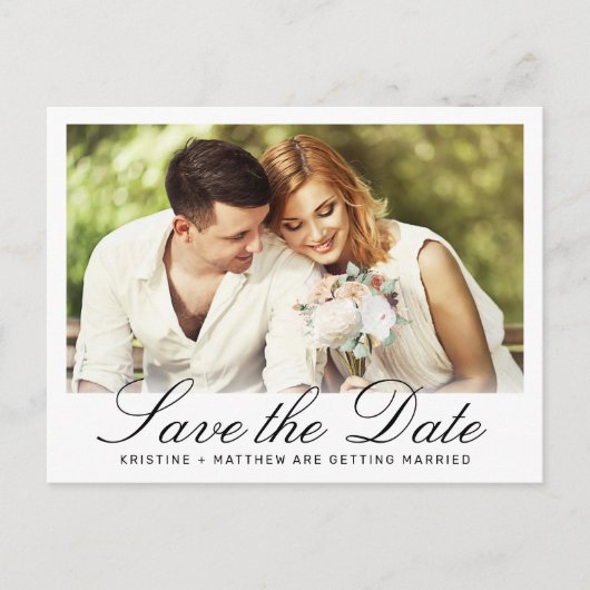 Elegant Black Script White Wedding Save the Date Aankondigingskaart (Voorkant)