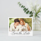 Elegant Black Script White Wedding Save the Date Aankondigingskaart (Staand voorkant)