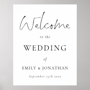 Elegant Black Script White Welcome to Wedding Poster