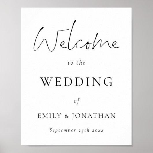 Elegant Black Script White Welcome to Wedding Poster (Voorkant)