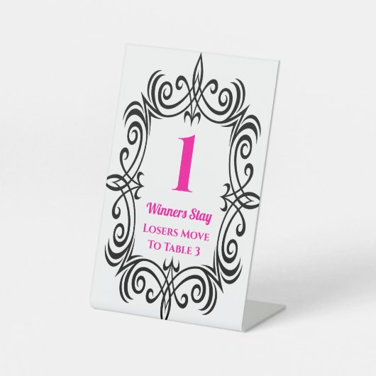 Elegant Black Scroll Bunco Table One-kaart Reclamebord Met Voetstuk (Voorkant)