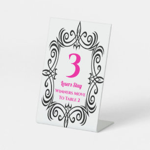 Elegant Black Scroll Bunco Table Three Card Reclamebord Met Voetstuk