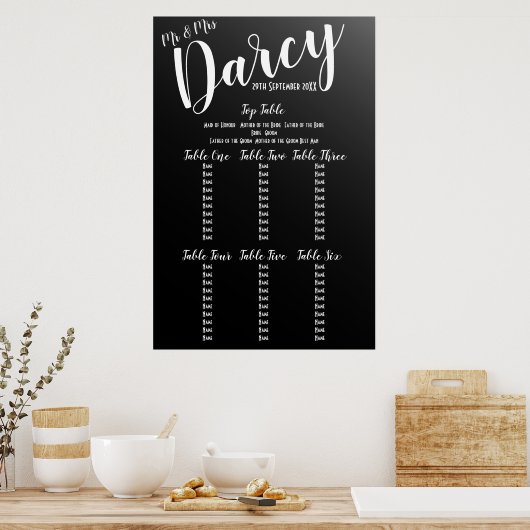 Elegant Black Seating Chart Poster (Keuken)