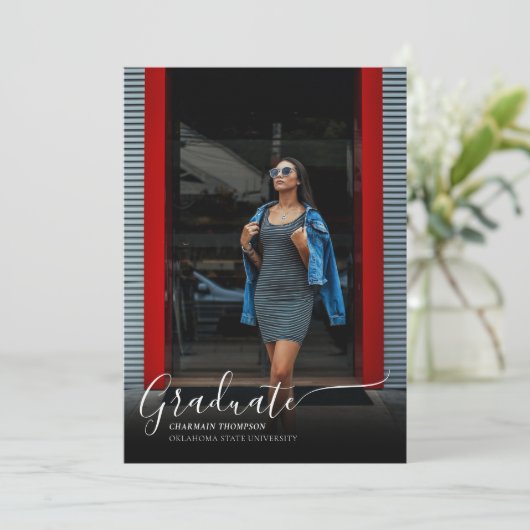 Elegant Black Shadow 3 Casual Photo Afstuderen Kaart (Staand voorkant)