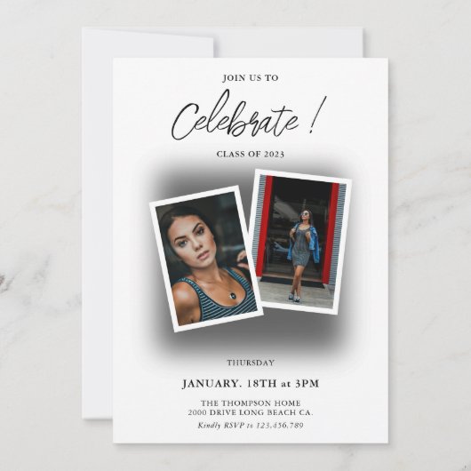 Elegant Black Shadow 3 Casual Photo Afstuderen Kaart (Achterkant)