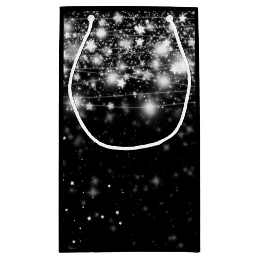 Elegant Black Shimmering Stars Merry Kerstmis Klein Cadeauzakje (Achterkant)