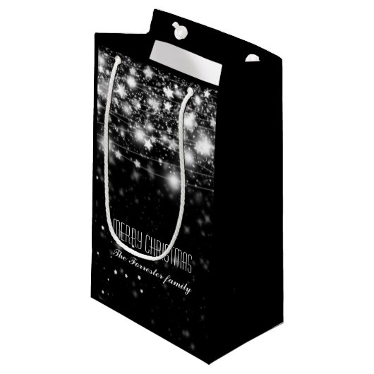 Elegant Black Shimmering Stars Merry Kerstmis Klein Cadeauzakje (Voorkant Gekanteld)