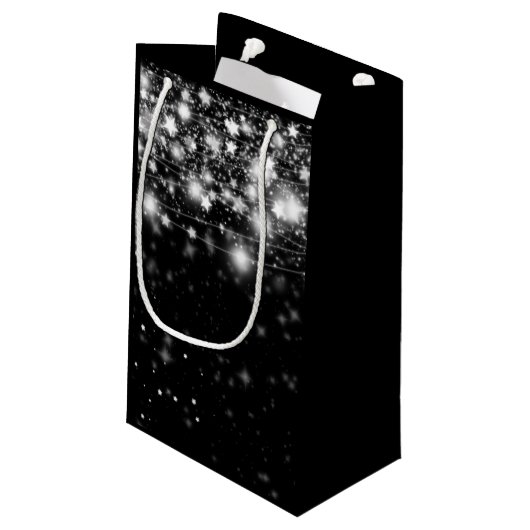 Elegant Black Shimmering Stars Merry Kerstmis Klein Cadeauzakje (Achterkant Gekanteld)