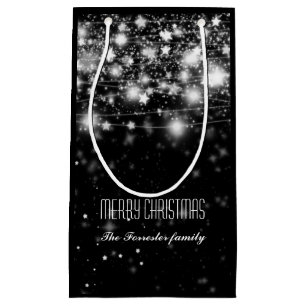 Elegant Black Shimmering Stars Merry Kerstmis Klein Cadeauzakje