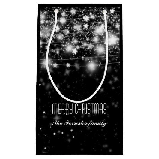Elegant Black Shimmering Stars Merry Kerstmis Klein Cadeauzakje (Voorkant)