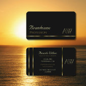 Elegant Black Shimmery Gold Stripes met monogram Visitekaartje