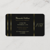 Elegant Black Shimmery Gold Stripes met monogram Visitekaartje (Achterkant)