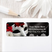 Elegant Black Silk Floral & Lace Masquerade Party Etiket (Insitu)