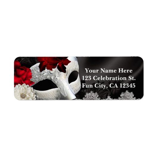 Elegant Black Silk Floral & Lace Masquerade Party Etiket (Voorkant)
