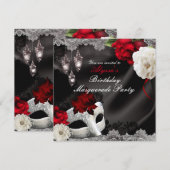 Elegant Black Silk Floral & Lace Masquerade Party Kaart (Voorkant / Achterkant)