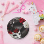 Elegant Black Silk Floral & Lace Masquerade Party Papieren Bordje (Feest)