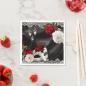 Elegant Black Silk Floral & Lace Masquerade Party Servetten (Insitu)