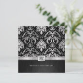 Elegant Black & Silver 25th Wedding Jubileum Kaart (Staand voorkant)