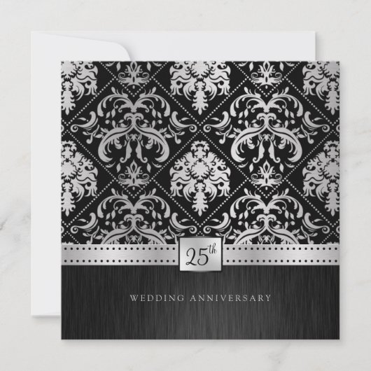 Elegant Black & Silver 25th Wedding Jubileum Kaart (Voorkant)