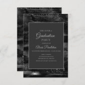 Elegant Black Silver Afstuderen Kaart (Voorkant / Achterkant)