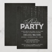 Elegant Black & Silver Birthday Party Kaart (Voorkant / Achterkant)