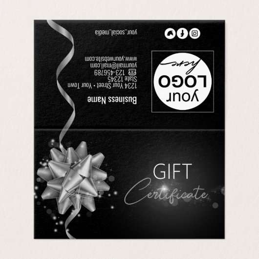 Elegant Black Silver Bow Classy Luminous Gift Card Kaart (Buitenkant ongevouwen)