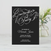 Elegant Black - Silver Calligraphy Graduation Part Kaart (Staand voorkant)