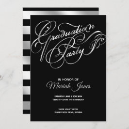 Elegant Black - Silver Calligraphy Graduation Part Kaart