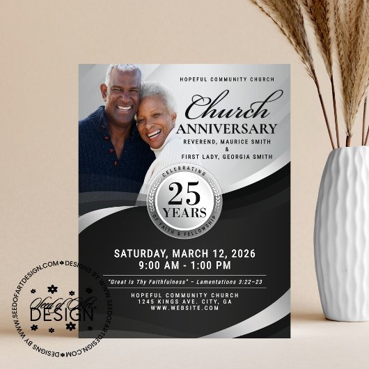 Elegant Black & Silver Church Anniversary  Flyer