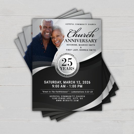 Elegant Black & Silver Church Anniversary Flyer