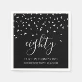 Elegant Black Silver Confetti 80th Birthday Party Servet (Voorkant)