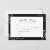 Elegant Black Silver Curls Wedding Dinner Choice RSVP Kaartje (Voorkant)