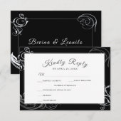 Elegant Black Silver Curls Wedding Dinner Choice RSVP Kaartje (Voorkant / Achterkant)