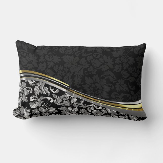 Elegant Black & Silver Damascus Gold-accessoires Kussen (Voorkant)