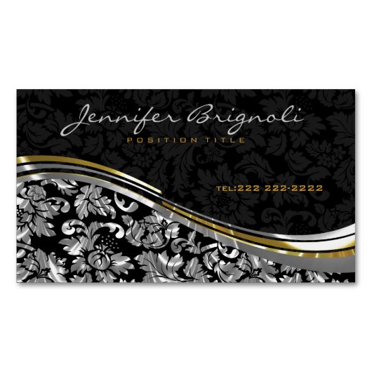 Elegant Black & Silver Damascus Gold-accessoires Magnetisch Visitekaartje (Voorkant)